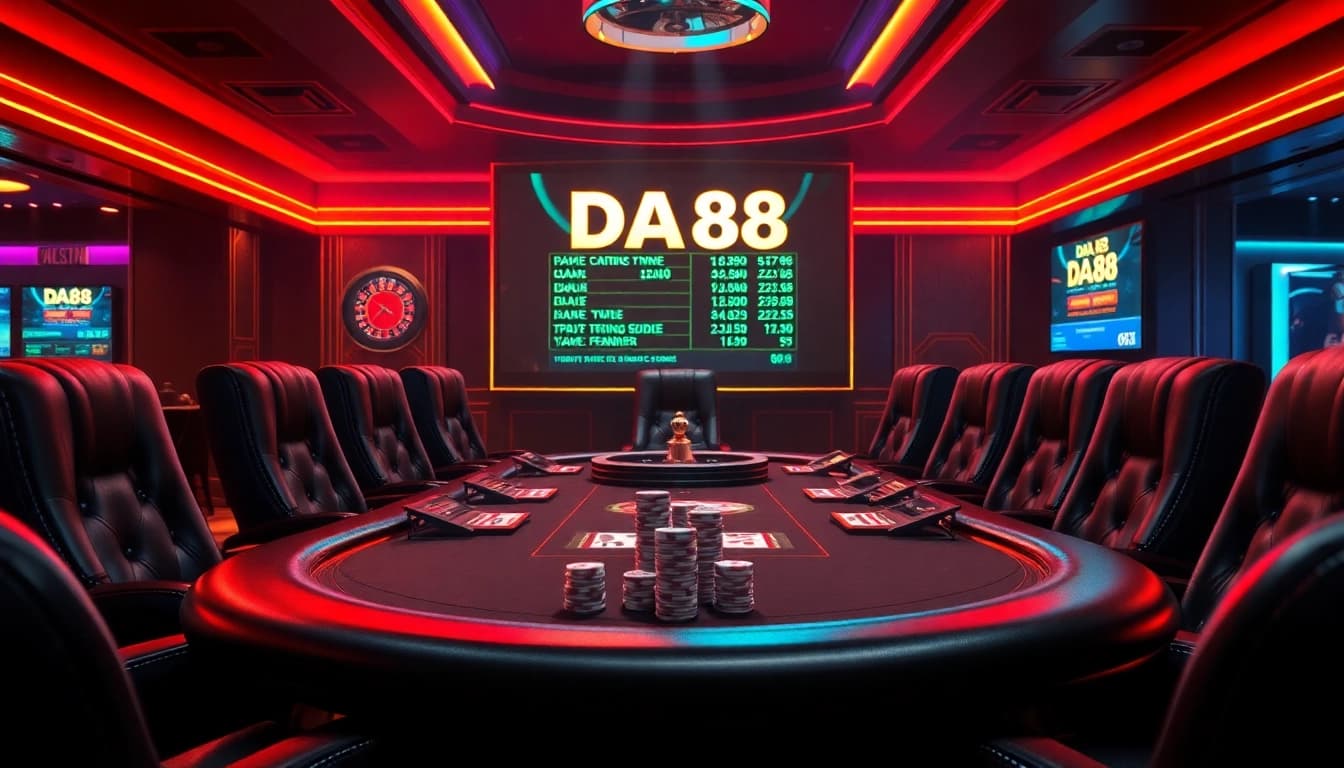 Players engage in high-stakes poker as they analyze DA88 betting odds in a luxurious casino setting.