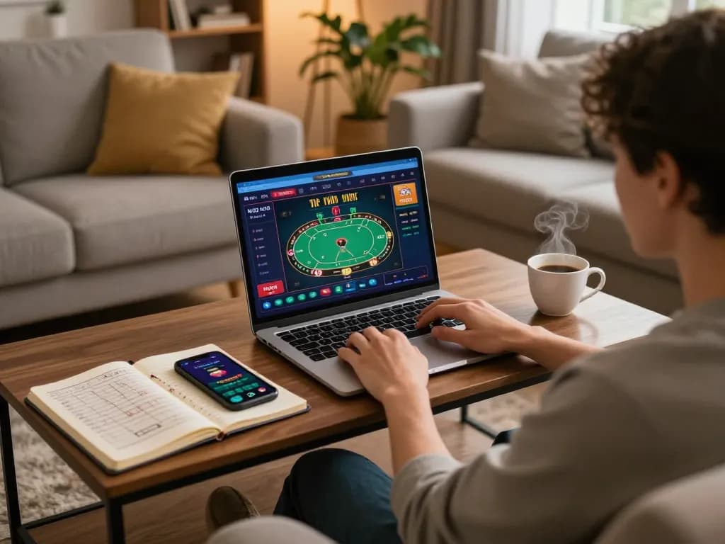Engaging in online poker at home using link mb66 for strategic gameplay with cozy setup.
