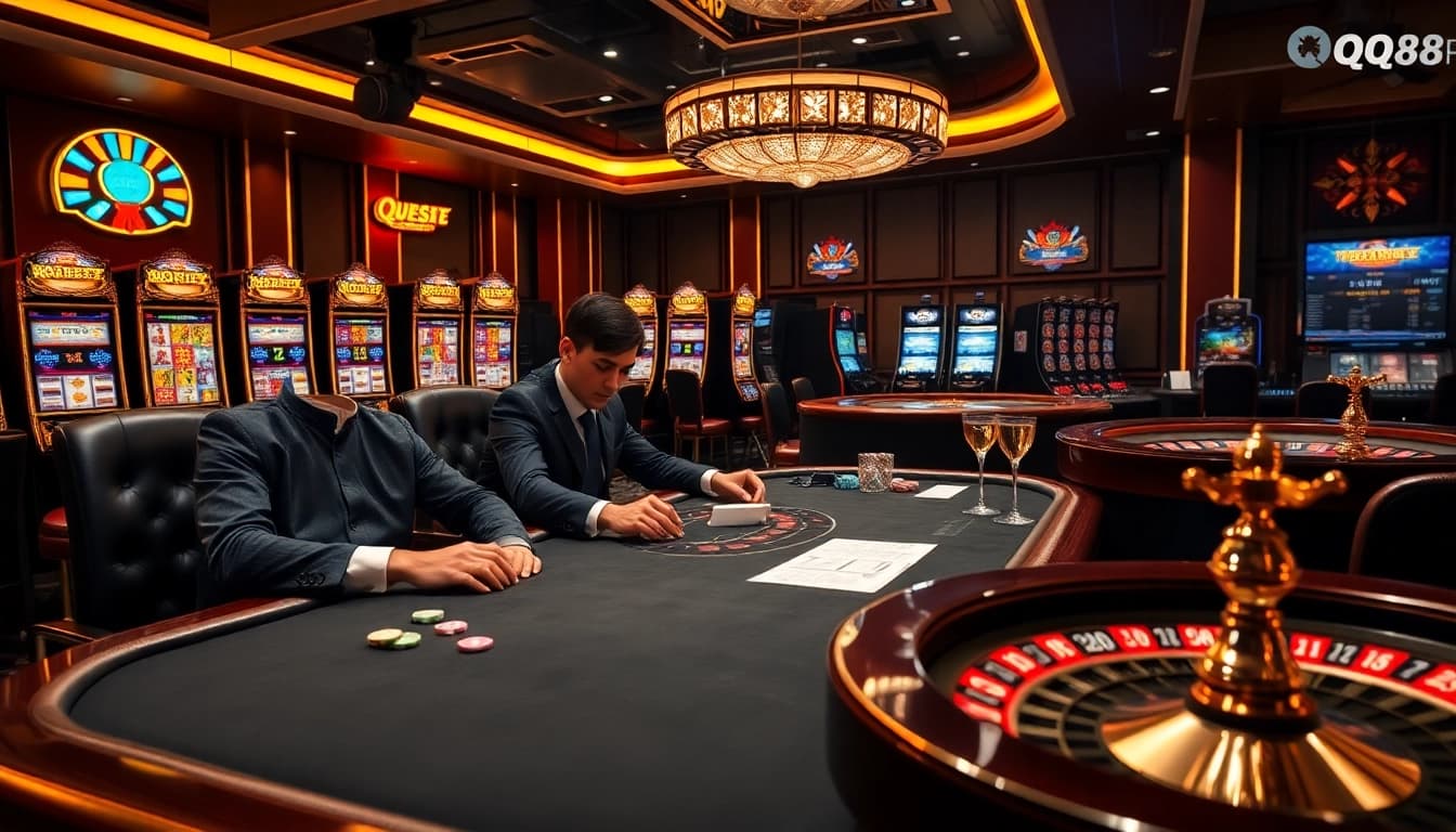 Experience the thrill at QQ88pro Vip with high-stakes poker and vibrant roulette in a luxury casino.