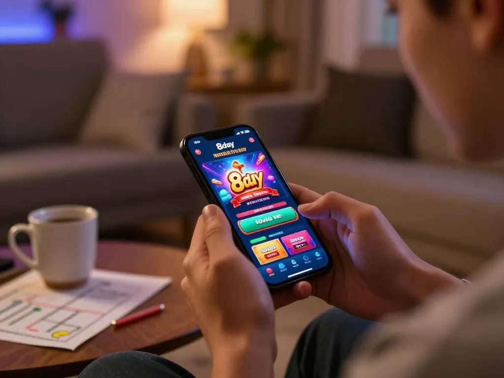 Engaging gaming moment on 8day app, showcasing mobile betting with vibrant graphics