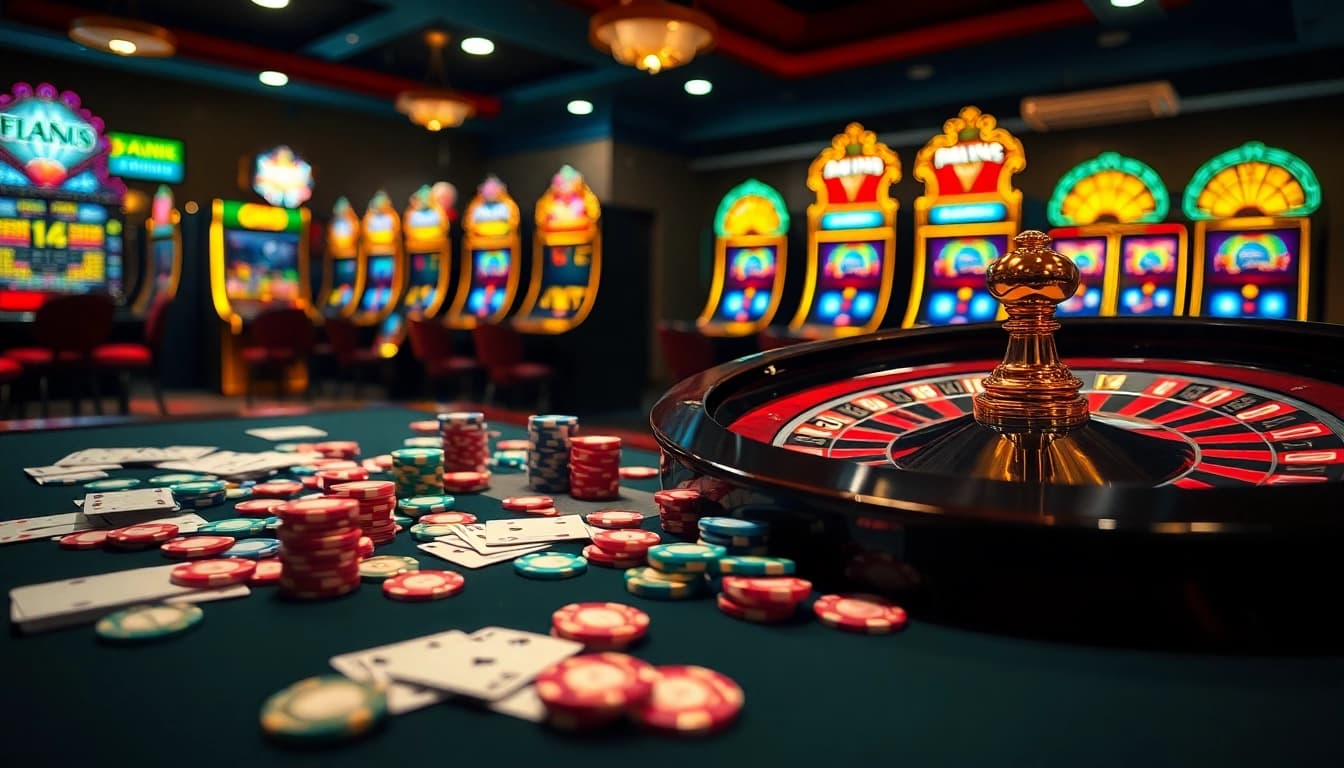 Engaging scene of kèo nhà cái 5 betting with vibrant casino chips and cards.