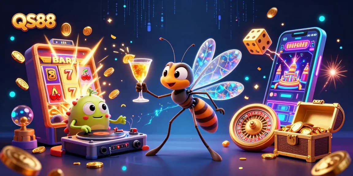 Experience the excitement of QS88 with the vibrant 3D illustration of a casino-themed adventure.