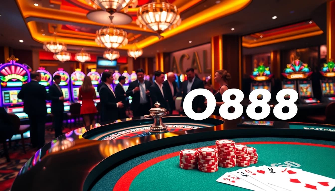 Experience GO88 in a high-stakes casino atmosphere with vibrant roulette and slot machines.
