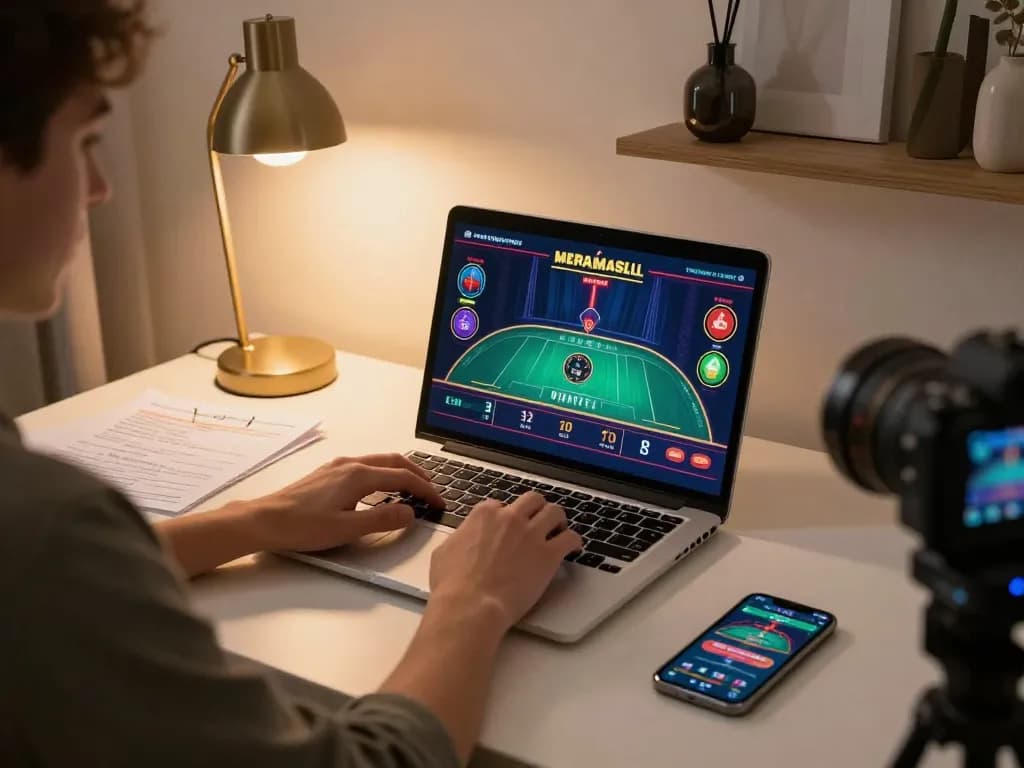 Player enjoying online f168 games at home with strategic notes and modern setup