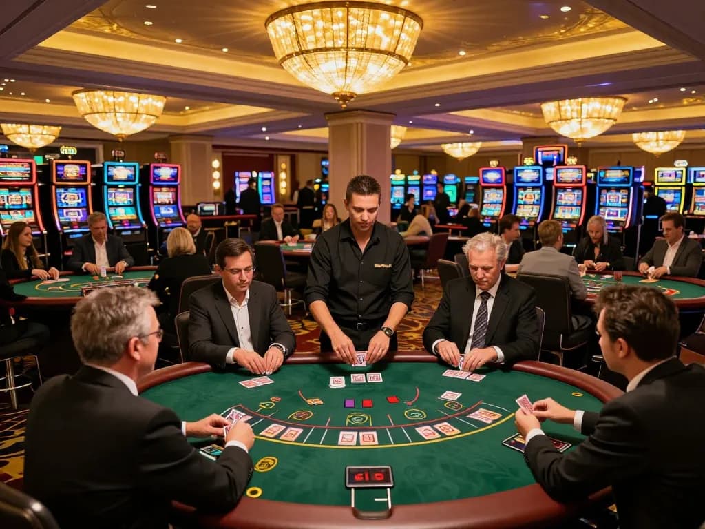 Engaged players at SC88 blackjack table experience strategic gameplay in luxurious casino.