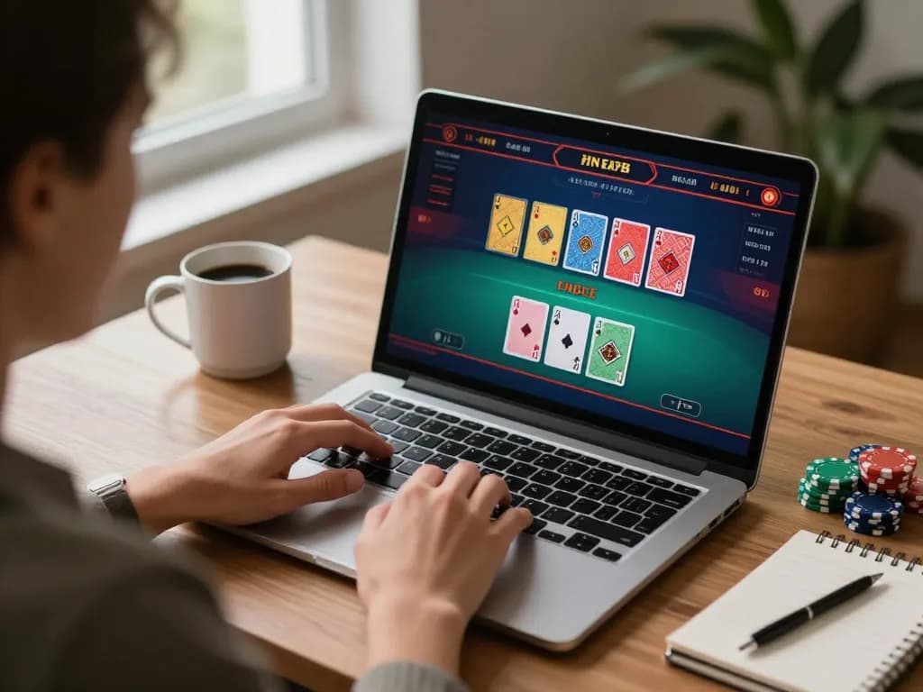 Engaging in an online blackjack game with 789winh, showcasing strategic gameplay at home setup