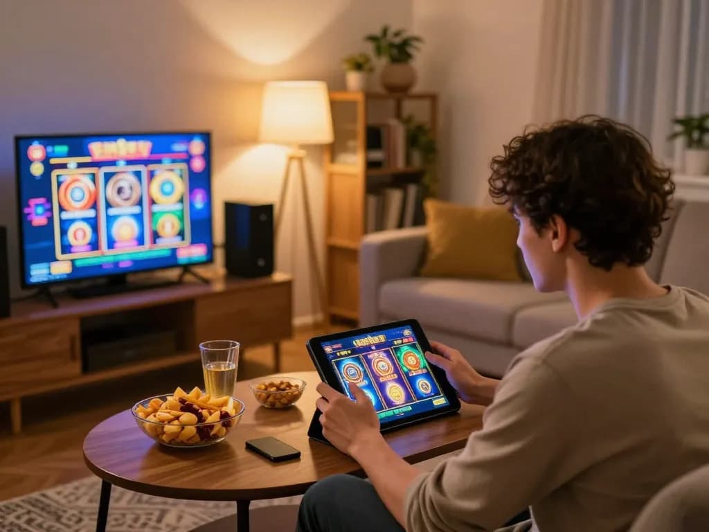 Engaged player enjoying online slots at home, highlighting 88clbgo as a top choice for casino gaming.