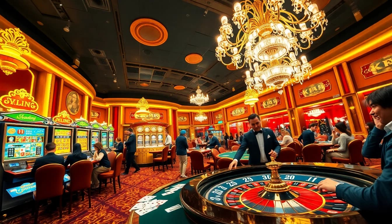 Action-packed KP88 casino scene with players enjoying diverse games and winning moments.