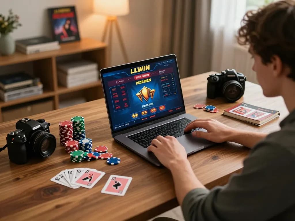 Engaged player experiencing LLWIN's live casino gaming at home, highlighting online strategy.