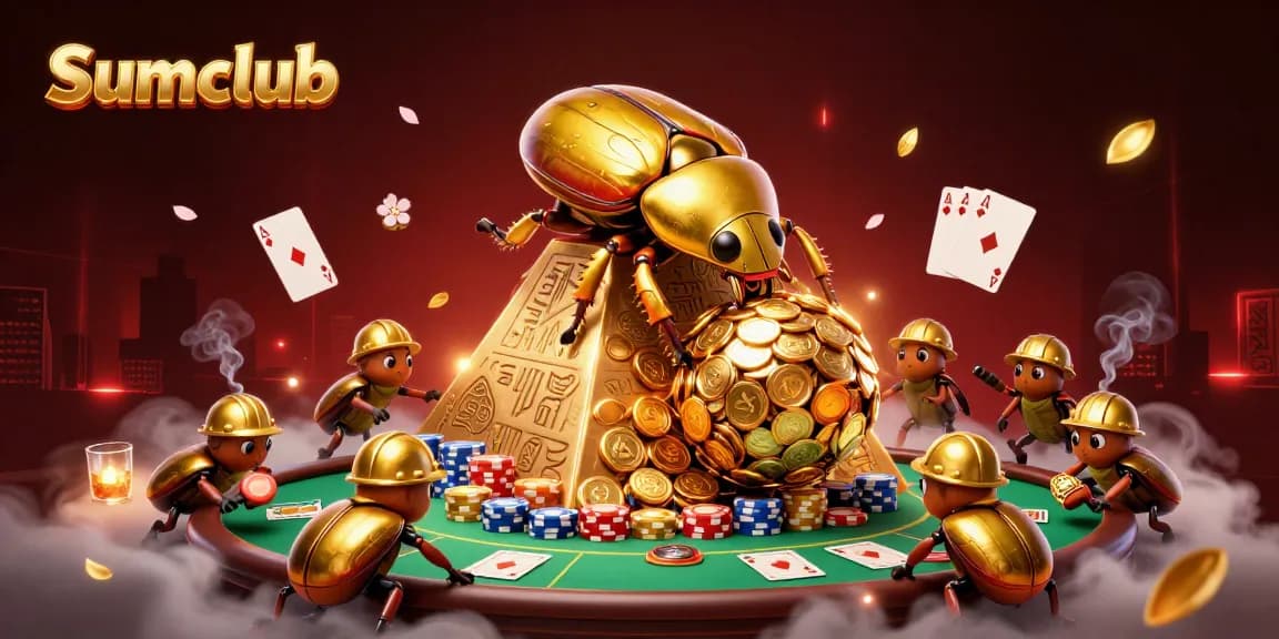 Engage in thrilling gameplay at Sumclub, highlighted by golden beetles and dynamic poker elements.