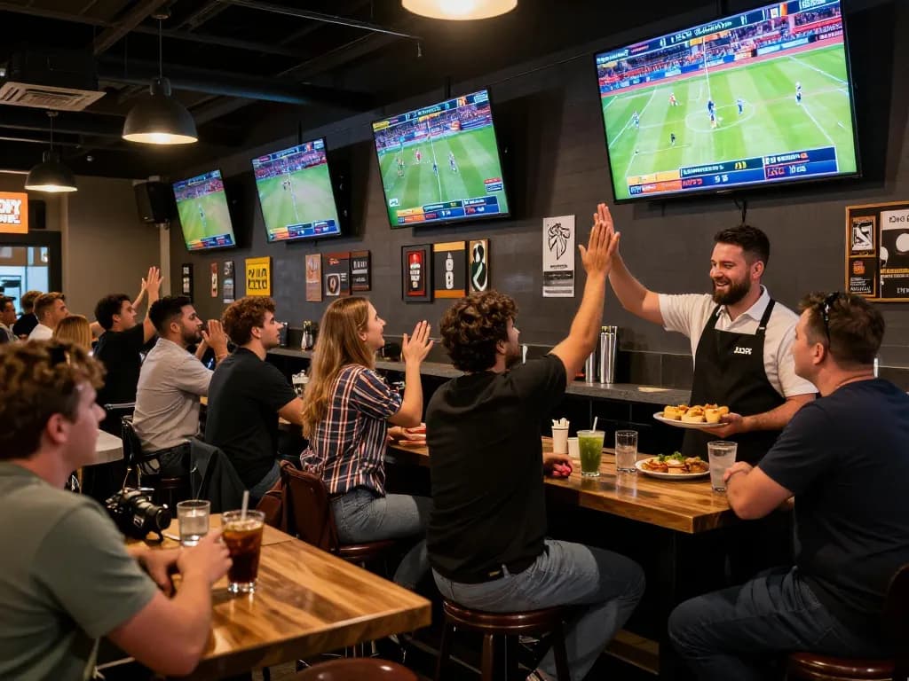 Exciting sports betting scene at 79king-vn with friends celebrating a win, showcasing live games.
