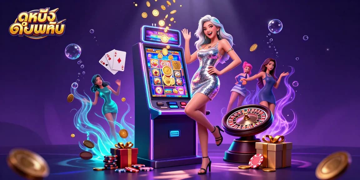 Engage with ดูหนังออนไลน์ while enjoying a thrilling jackpot celebration in a vibrant casino scene.