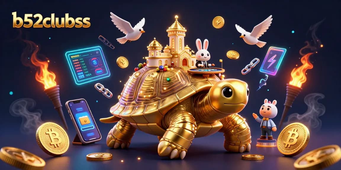 Win big with b52clubss at the dynamic casino scene featuring energetic characters and gold coins.