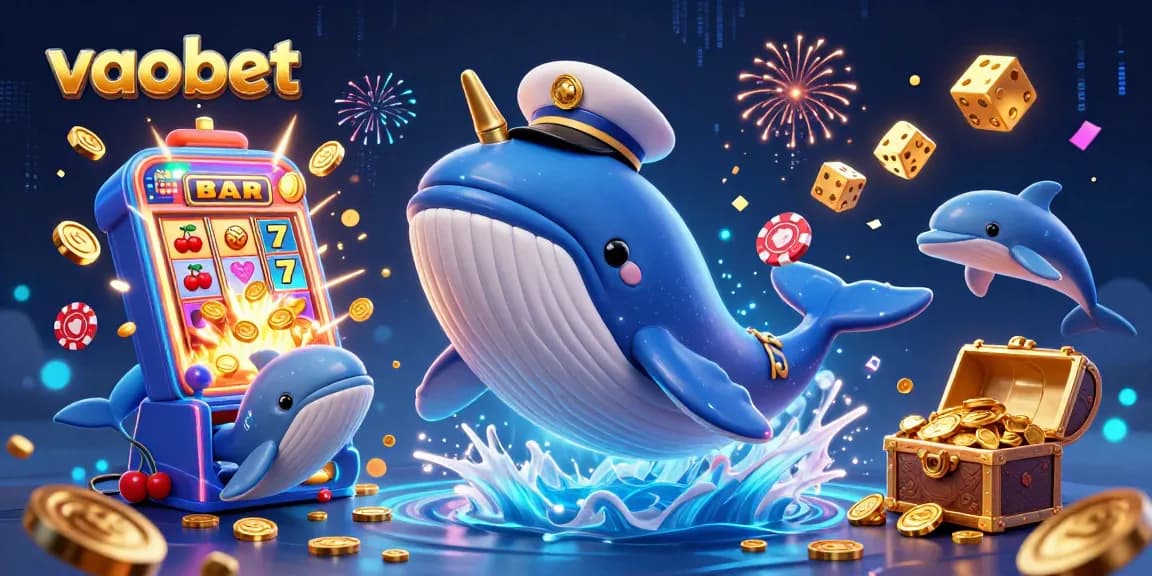 Join the fun at vaobet with vibrant casino elements featuring whales and playful dolphins.