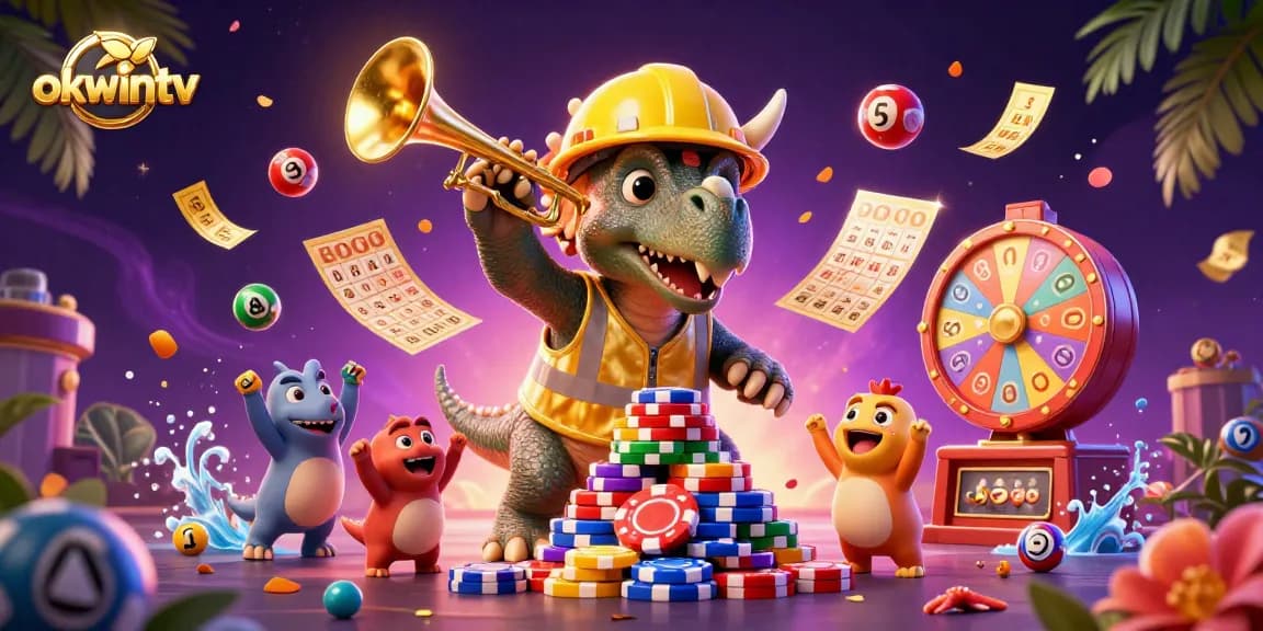 Play and celebrate with okwintv's vibrant casino-themed digital art featuring dynamic gaming elements.