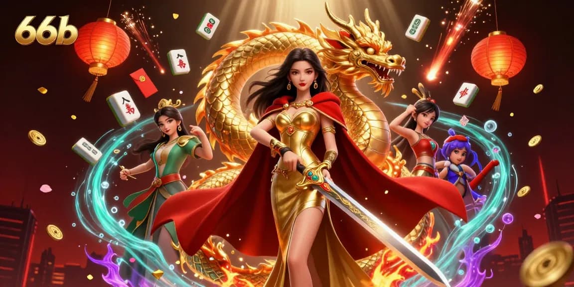 Engage in thrilling casino gameplay with 66b as the warrior queen commands her dragon amidst festive decorations.