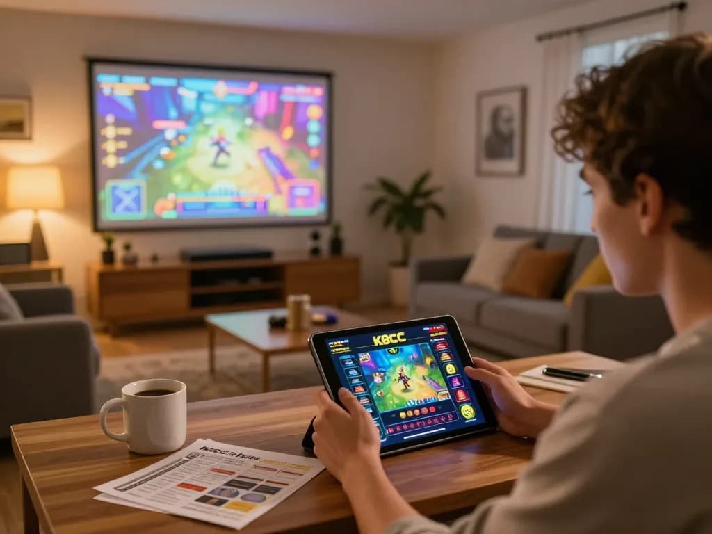 Engaged player exploring k8cc gaming interface at home, showcasing thrilling casino experience.