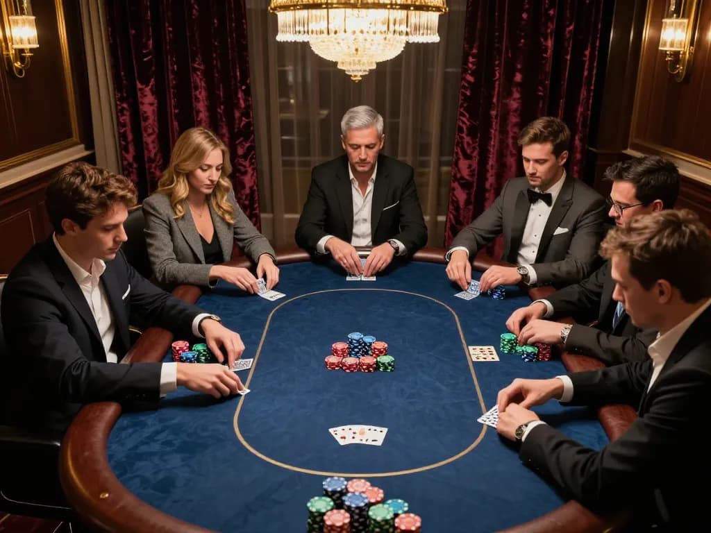 Intense poker gameplay showcasing players at a high-stakes table with 89bet com strategies in action.