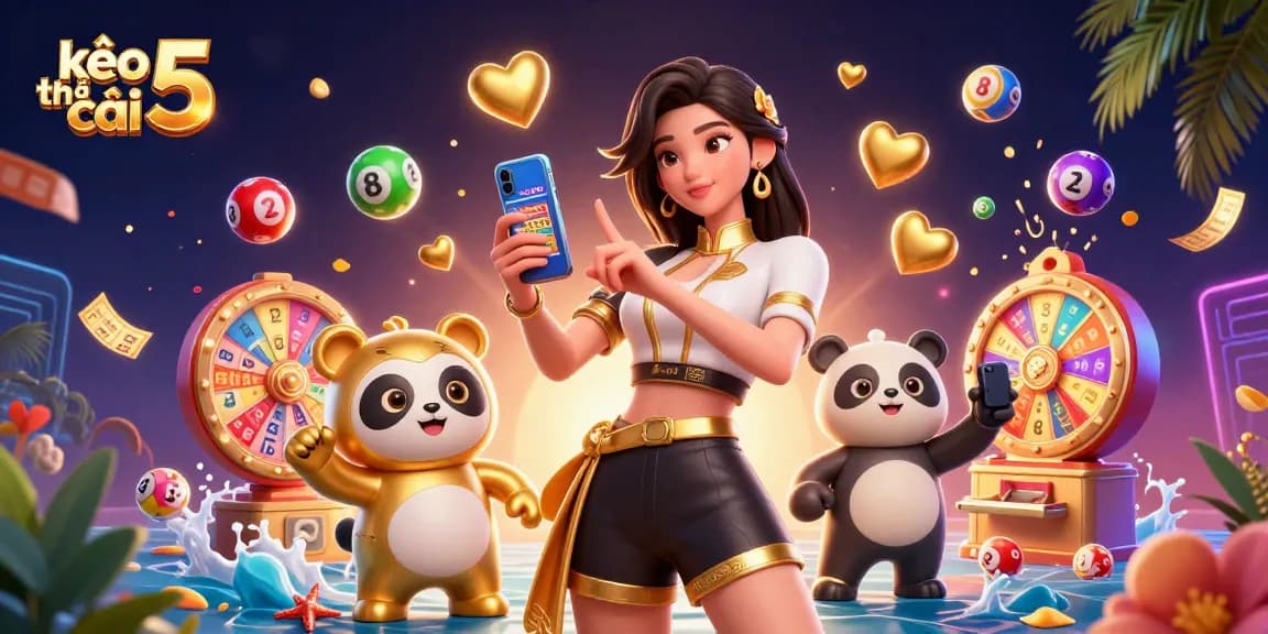 Engage with kèo nhà cái 5 and discover vibrant casino game action featuring an Asian woman and playful panda.