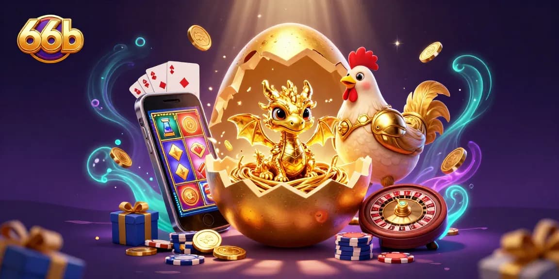 Experience thrilling gameplay with 66b, featuring a dragon on poker chips and dynamic casino elements.