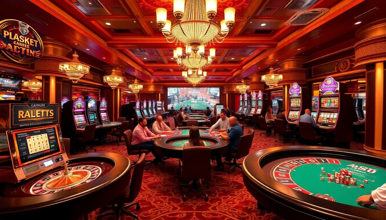 Players enjoying exciting games at a luxurious casino with the option of online play at https://nk88net.com/.