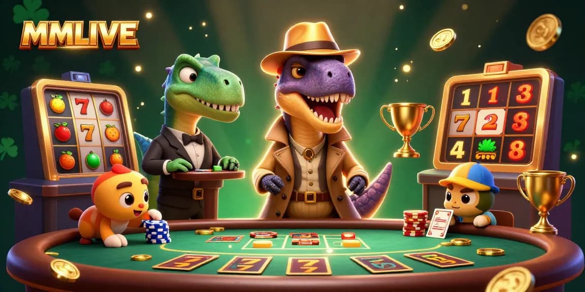 MMLIVE offers thrilling slot gaming action with vibrant characters playing at the blackjack table.