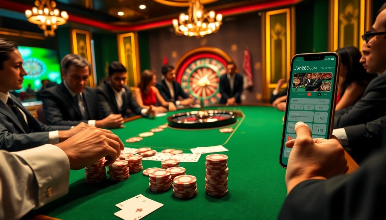 Experience thrilling high-stakes gambling at jun88.com with poker chips and stunning interactions.