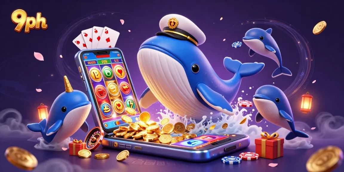 Catch the thrilling action at 9ph with a cartoon whale and dolphins showcasing high-stakes casino fun!