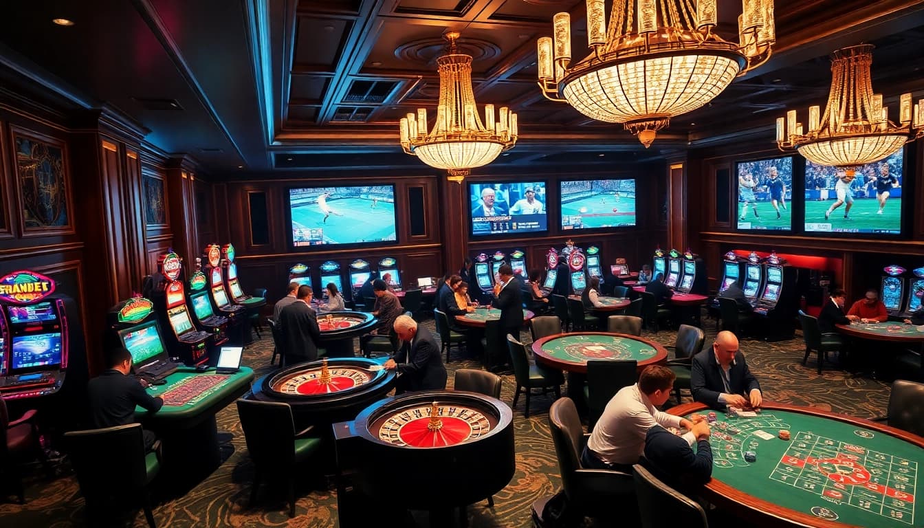 Experience the thrill of high-stakes betting at https://kjc365.com/, showcasing luxury and excitement in a casino environment.