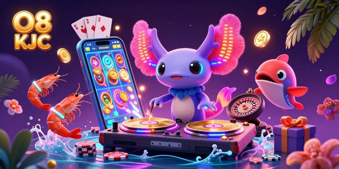 Spin to win with O8 KJC's vibrant 3D casino illustration showcasing a lively underwater scene.