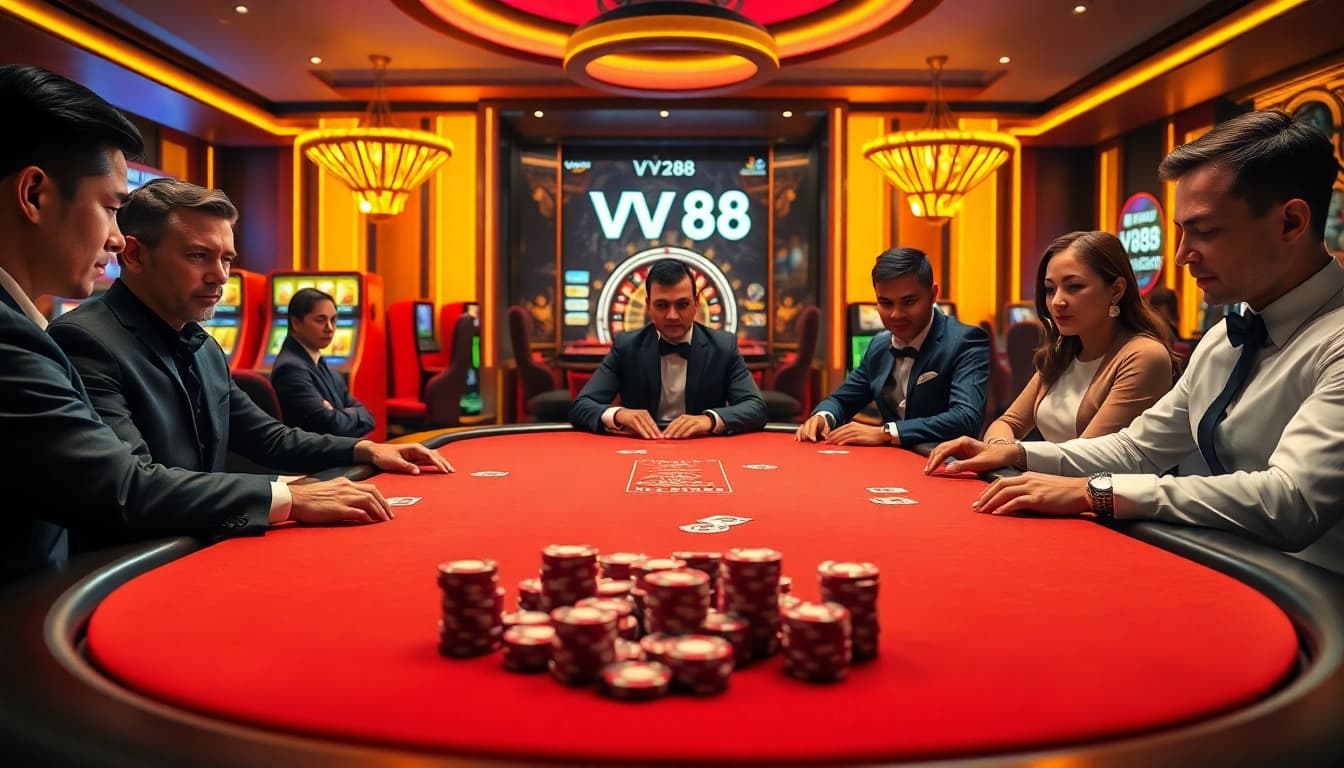 Experience the thrill of VN88 at a luxurious poker table surrounded by excitement.