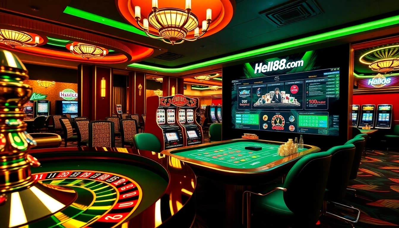 Experience thrilling gaming at hello88 com with live casino tables, slot machines, and poker chips.