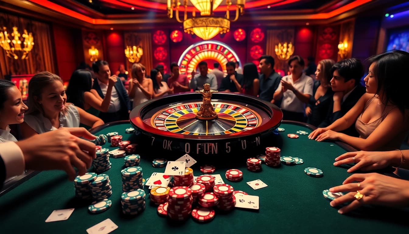 Experience the excitement at OKFUN's vibrant casino tables with live poker and roulette games.
