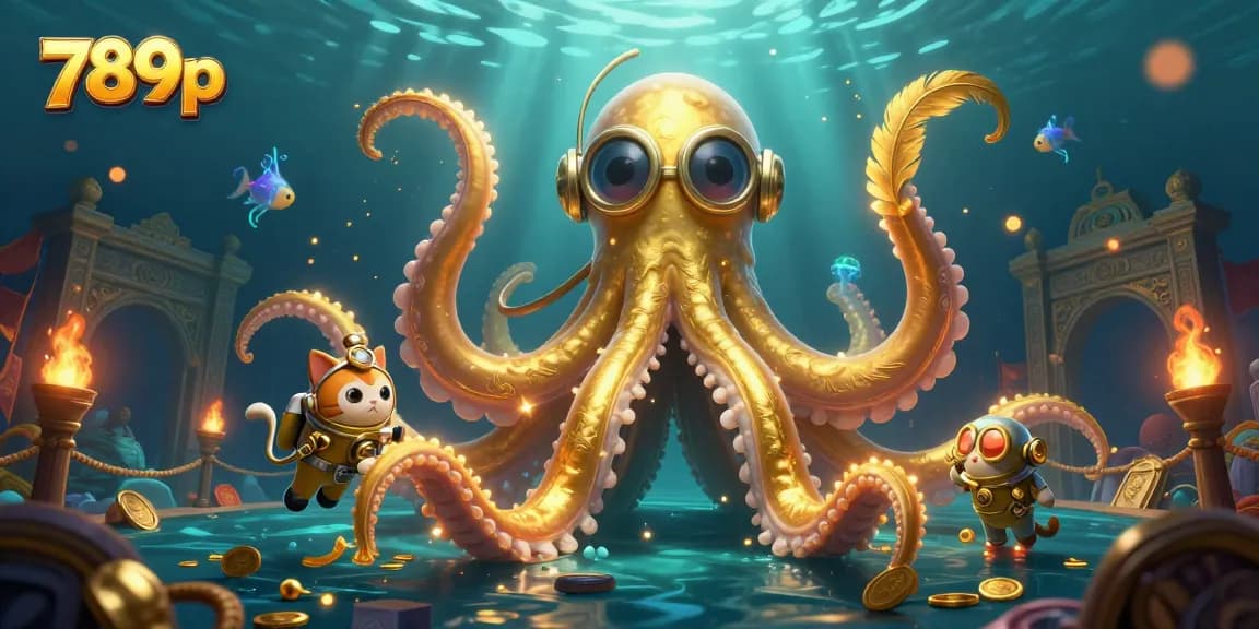 Experience thrilling underwater adventures with 789p's colossal kraken treasure hunt and diving cat.