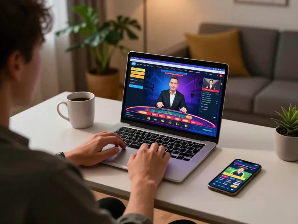 Engaging online casino setup showcasing 33win33win user's live dealer game experience, emphasizing strategy and responsible play.