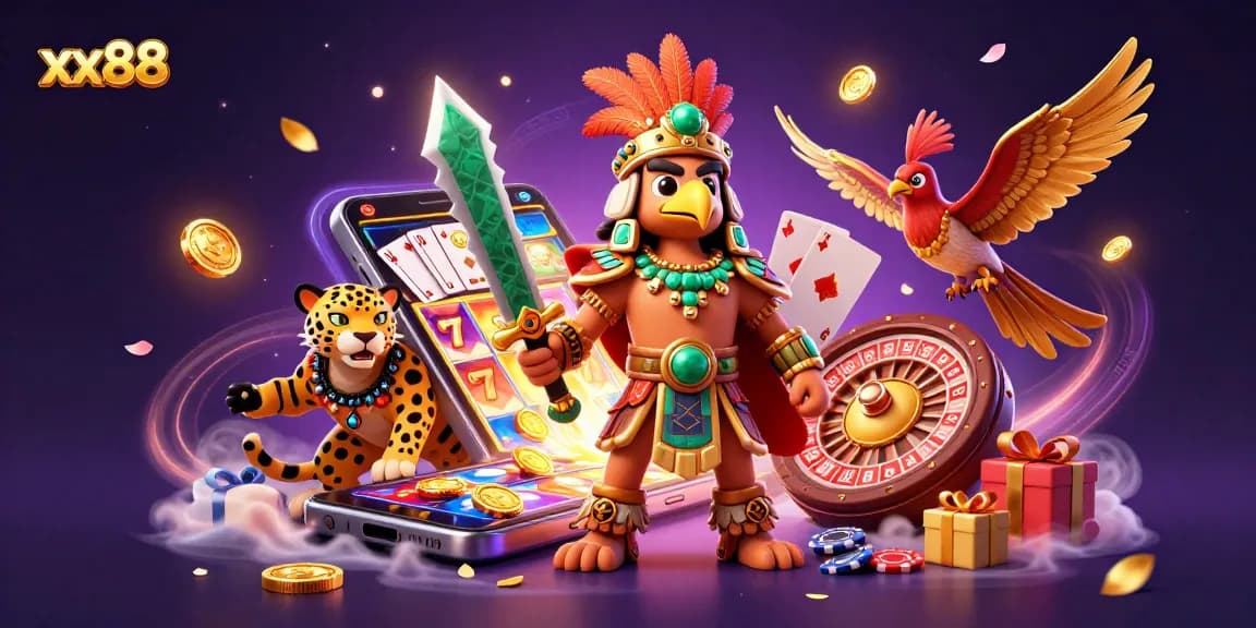 Engage with the xx88 casino experience featuring vibrant slot games and Aztec warriors.