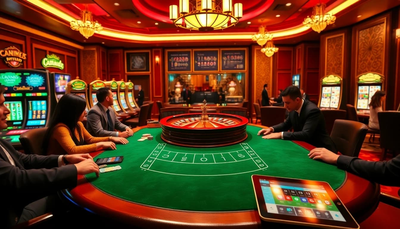 The hidden wiki showcases a vibrant casino scene with an elegant poker table and exciting slot machines.