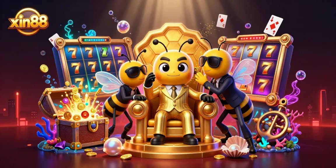 Spin to win at xin88 with a cartoon mob boss among vibrant slot reels and treasure!