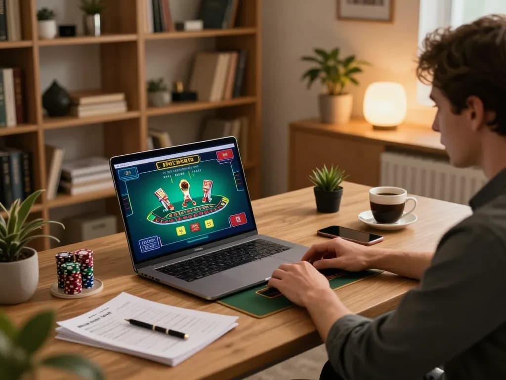 Experience okfun with strategic online gaming setup showcasing blackjack action on a laptop