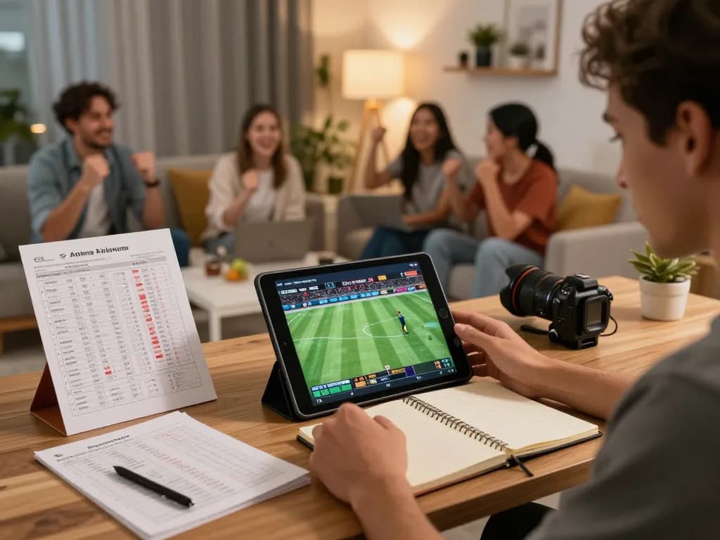 Person engaging in live sports betting on HDBET tablet, vibrant home gaming atmosphere
