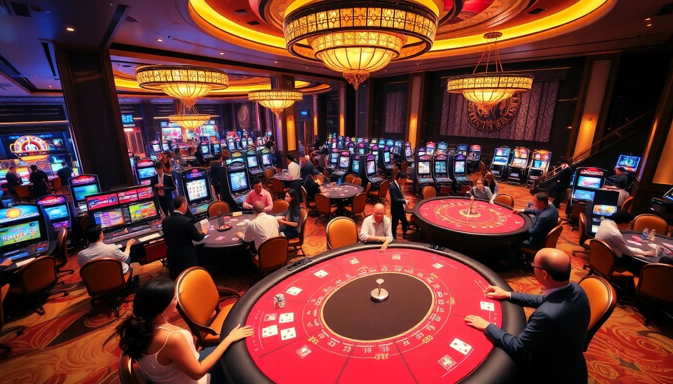 Players enjoying Tài Xỉu and Baccarat games in a vibrant Haywin casino environment.