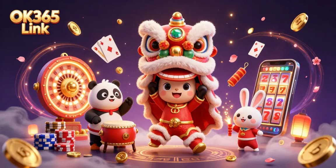 Experience the excitement of OK365 Link with vibrant gambling elements in a festive celebration.
