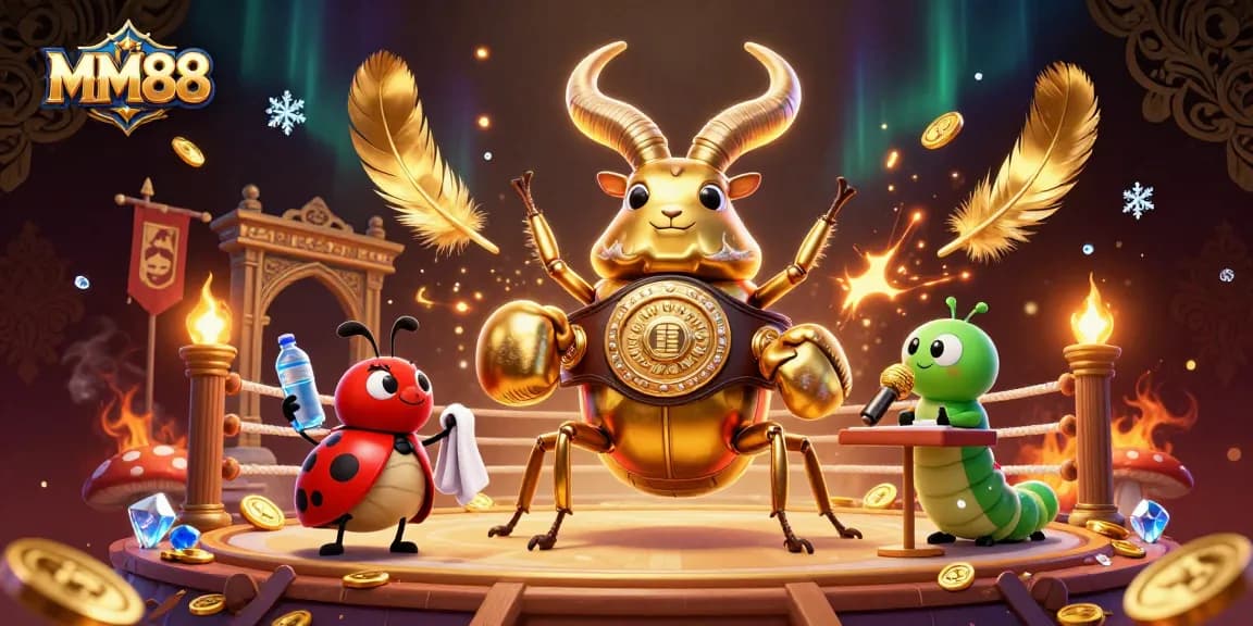 Engage in thrilling action with MM88 in a vibrant casino scene featuring a boxing stag beetle.