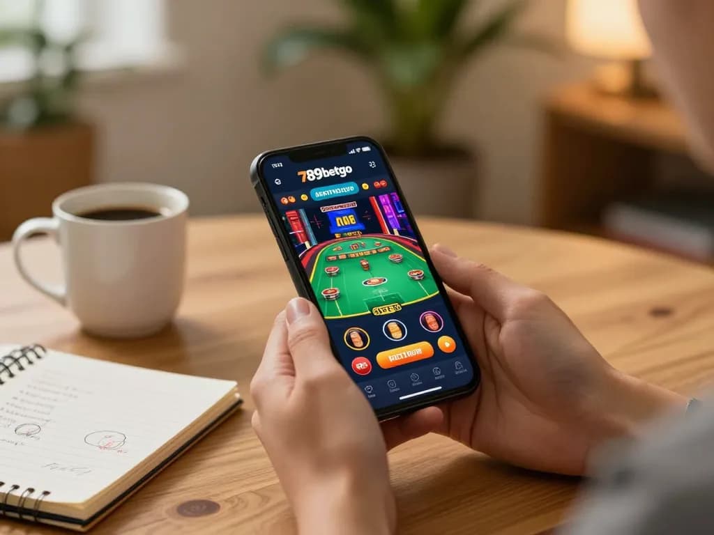 Play on the 789betgo app showing a live dealer game on a smartphone during a cozy home setting