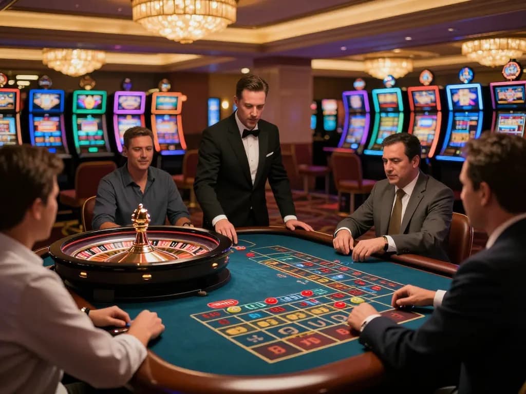 The excitement of kkwin2 players placing bets at a roulette table in an elegant casino setting