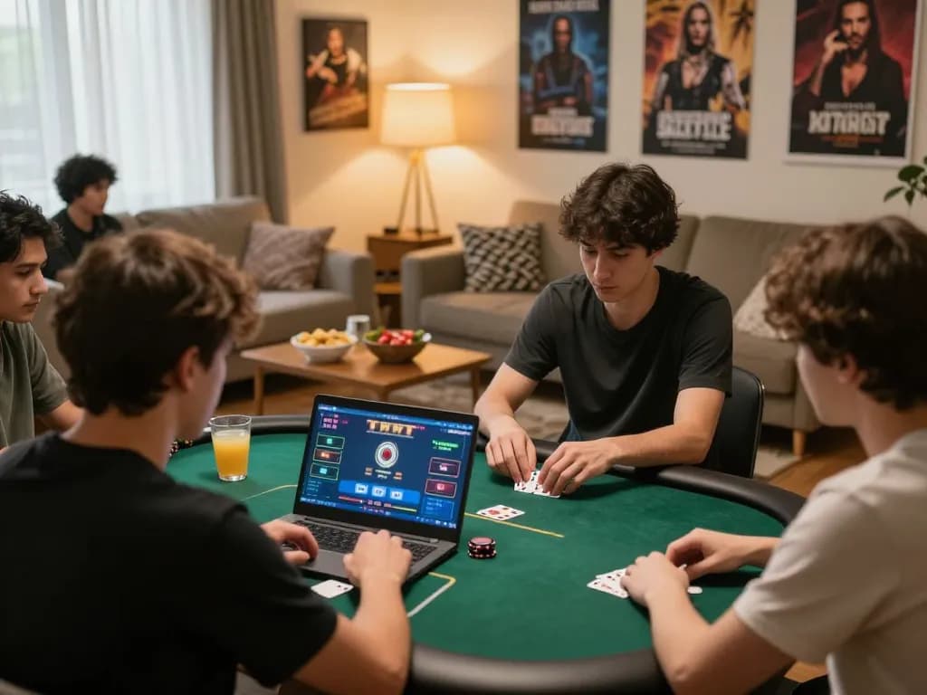 Players enjoying online poker at home with river4 interface visible on screen