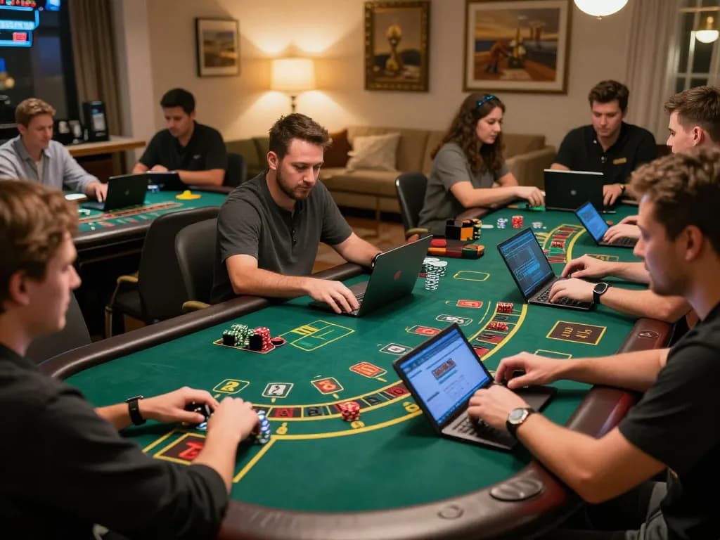 Players immersed in strategic online gaming at bj88bj casino, showcasing engaging home environment