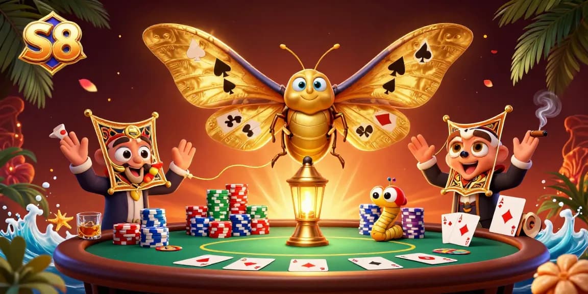 S8 enhances your betting experience with a colorful 3D scene featuring a casino moth on a poker table.