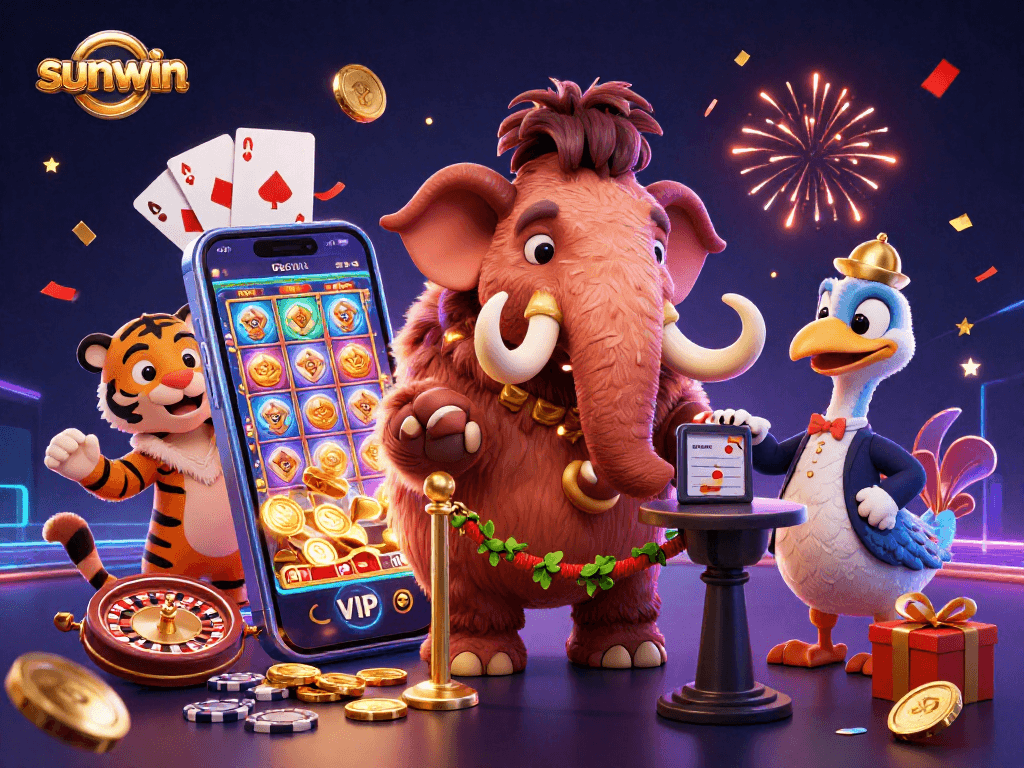 Experience vibrant casino excitement with sunwin’s captivating gaming illustration featuring classic characters.