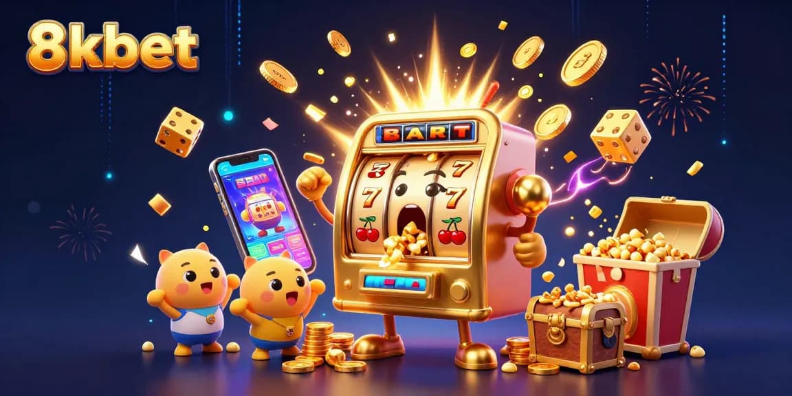 Experience the thrill of 8xbet with a lively jackpot scene featuring playful slot machines!